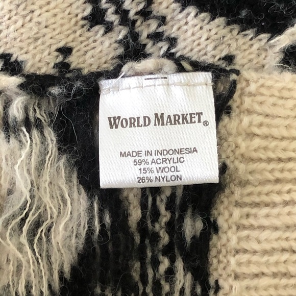 World Market Black Beige Knit Wool Scarf w/ Hearts - Picture 2 of 3